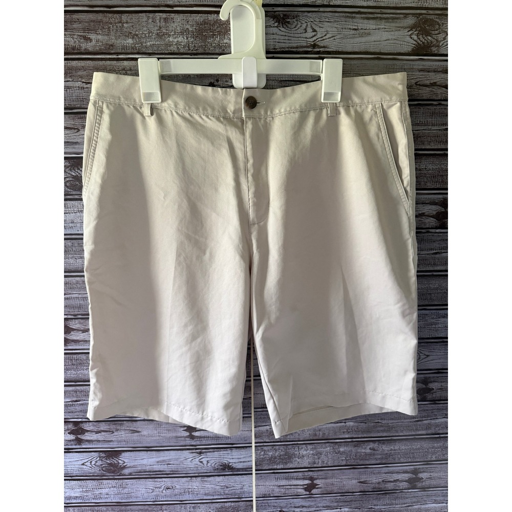 Adidas Climalite Men's Golf Shorts Cream Khaki Size 36 Performance Athletic Logo